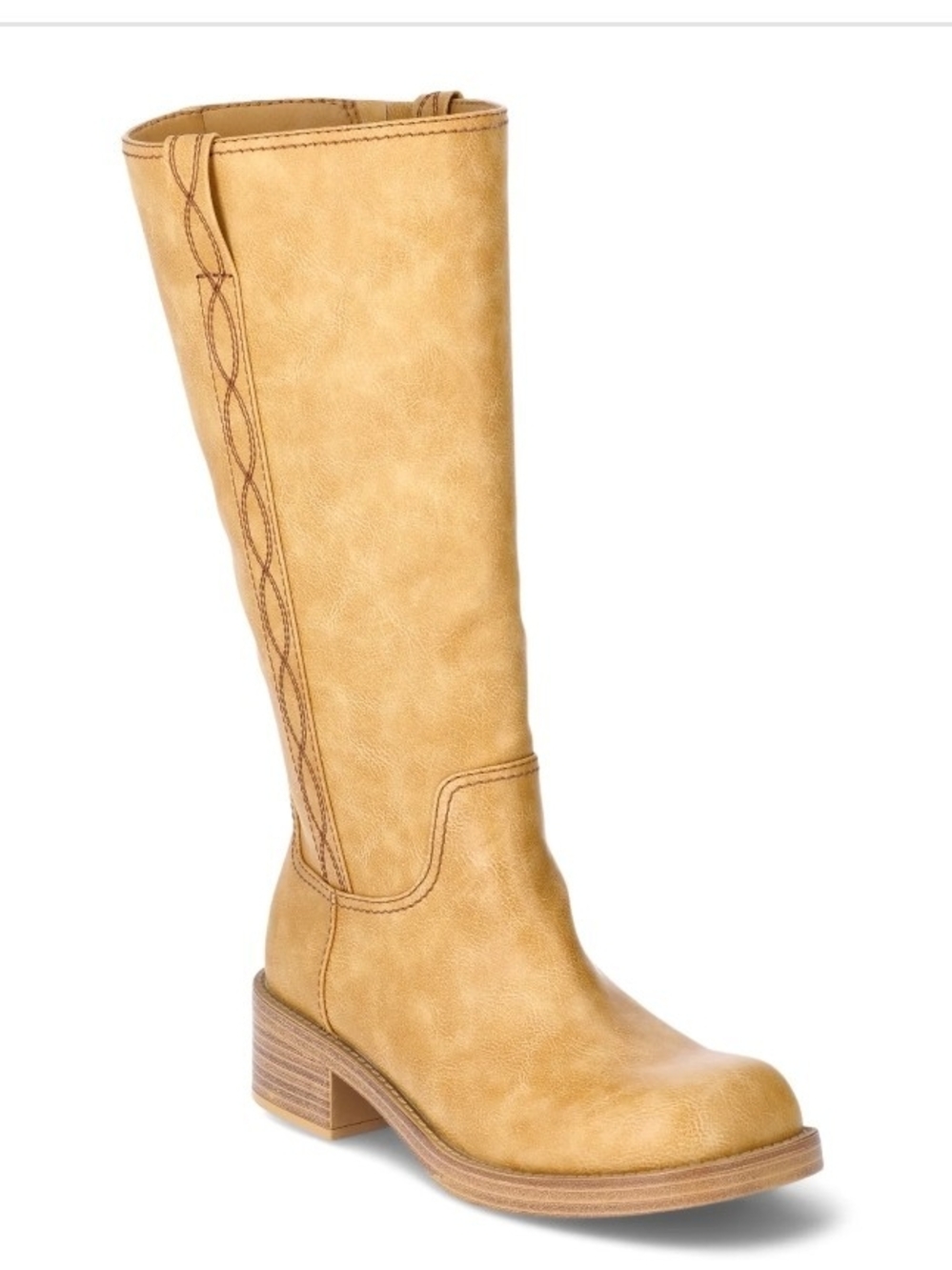 Knee-High Tan Block Heel Riding Boots